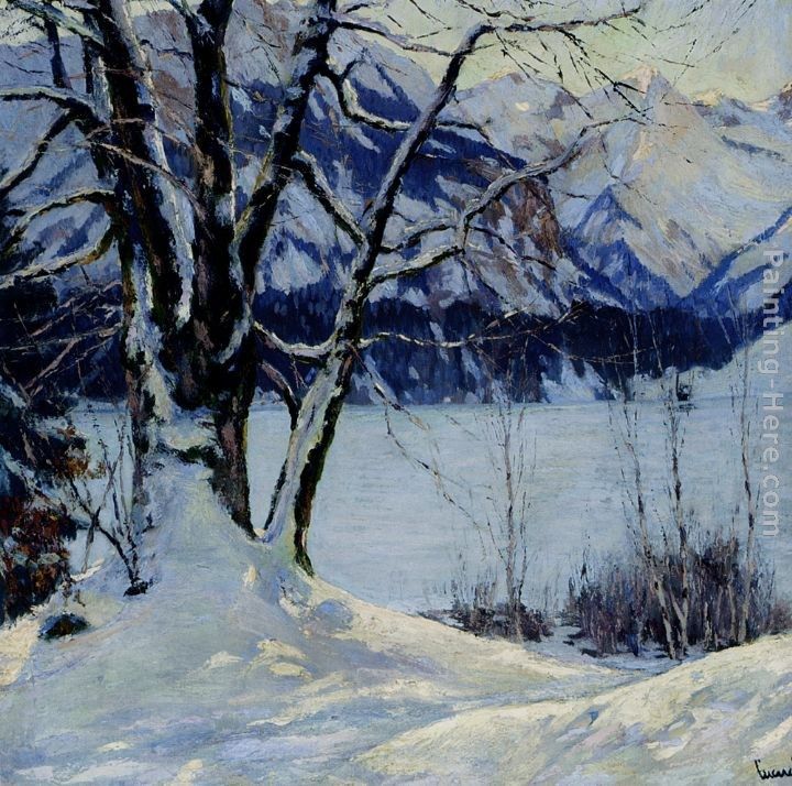 Edward Cucuel A Frozen Lake In A Mountainous Winter Landscape